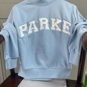 Parke Light Blue Crewneck Mockneck Sweatshirt with White Letters